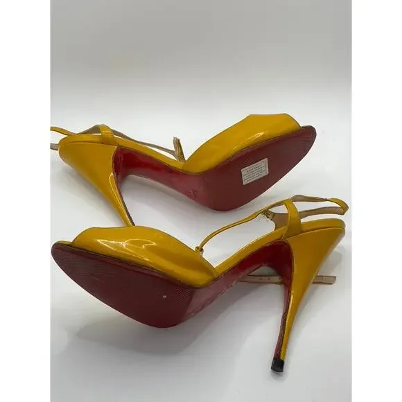 CHRISTIAN LOUBOUTIN Women's Mustard Yellow Peep-Toe Stiletto Heels SZ 39(US9) - Picture 9 of 10